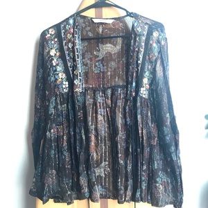 Zara Open Long Sleeve Top with Embroidery